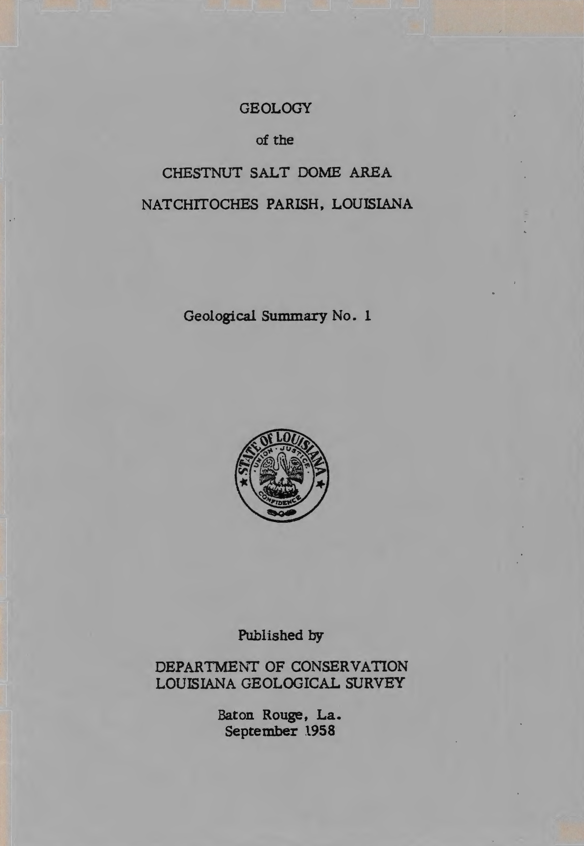 Geology of the Chestnut Salt Dome Area,Natchitoches Parish, Louisiana Geology of the Chestnut Salt Dome Area,Natchitoches Parish, Louisiana