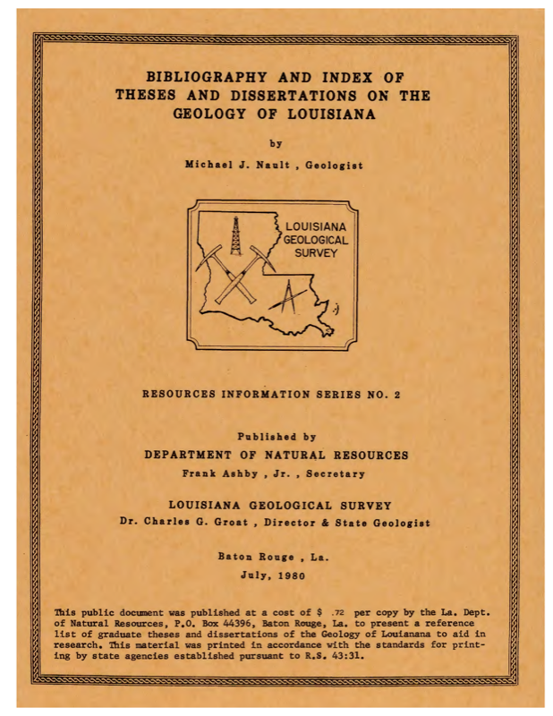 Bibliography and Index of Theses and Dissertations on the Geology of Louisiana. Bibliography and Index of Theses and Dissertations on the Geology of Louisiana.